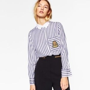 Zara Striped Button Down with Emblem